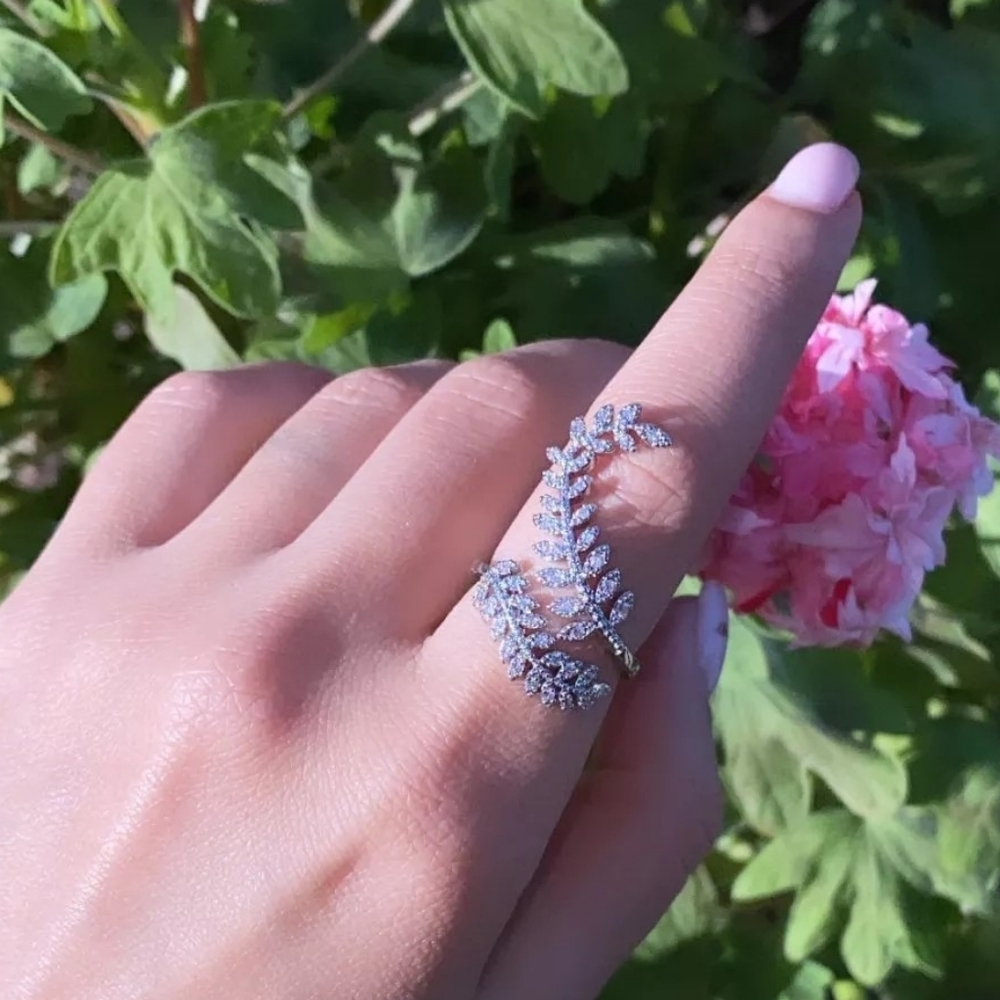 Charm Silver Adjustable Marquis Leaf Ring - Picture 3 of 3